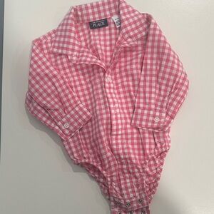 Place Pink Checkered Baby polo bodysuit